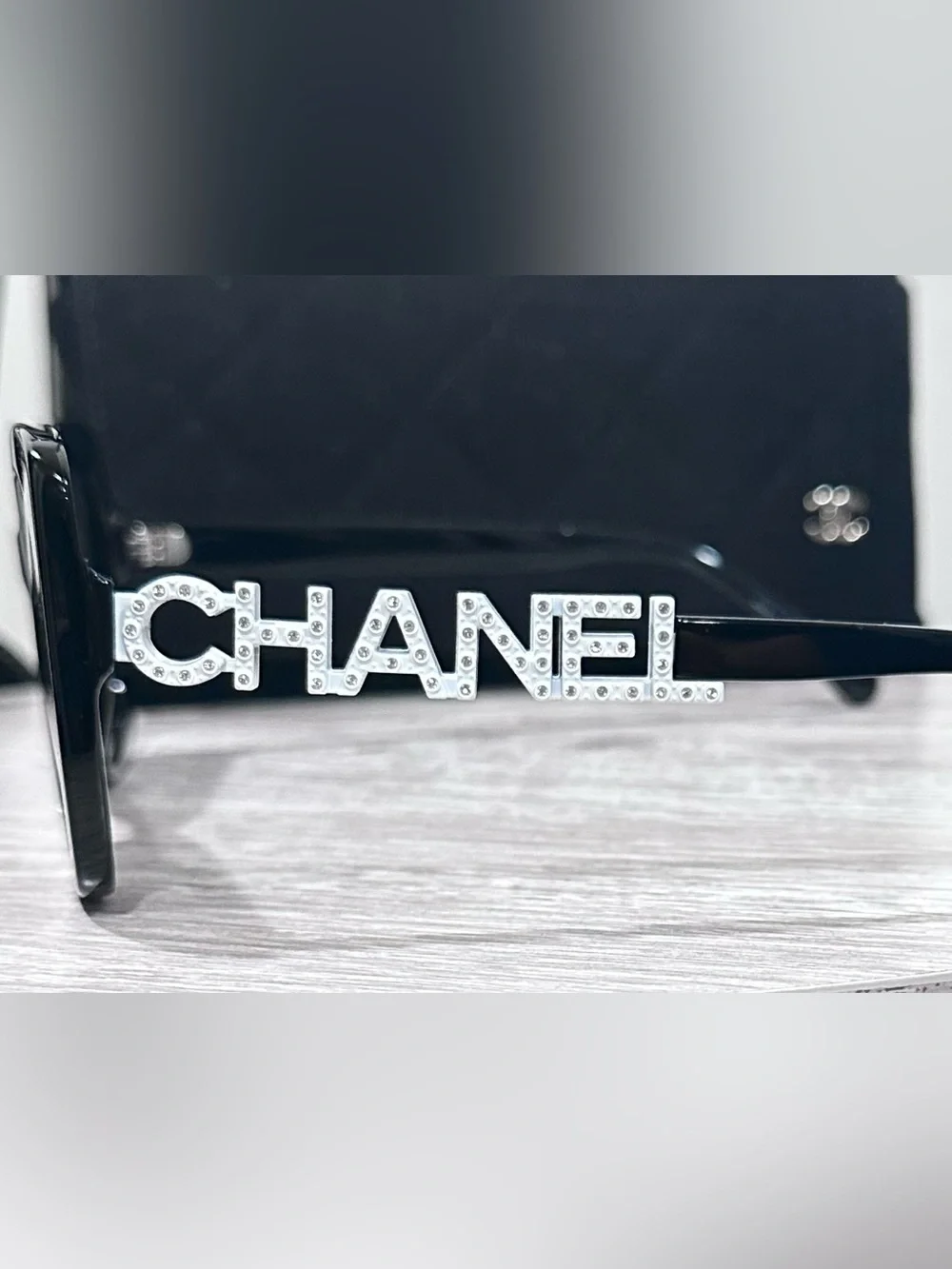 CHANEL 5422 Black Sunglasses with Crystal-Accent Temples